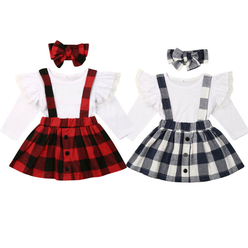Fashion Baby Girsl 3Pcs Plaid Costume Kid Baby