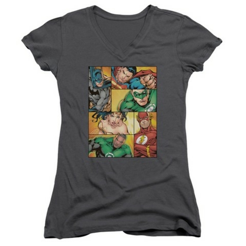 Trevco Jla-Hero Boxes Junior V-Neck Tee- Charcoal - 2X