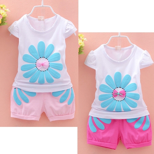 2016 2Pcs Baby Girls Kids Summer Outfits Sunflower