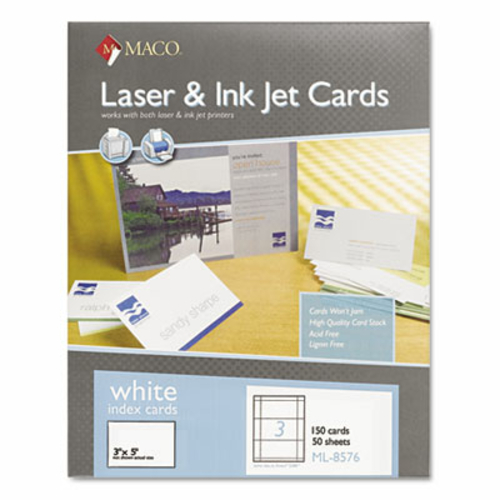 Maco ML-8576 Unruled Index Cards- 3 x 5- White- 150/Box