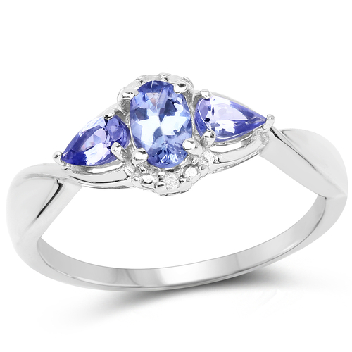 0.88 Carat Genuine Tanzanite and White Topaz .925 Sterling Silver Ring