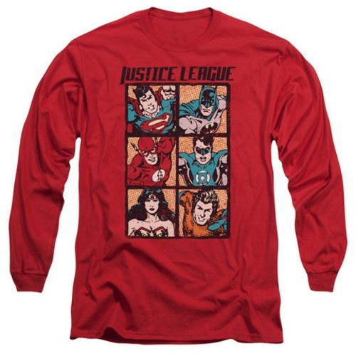 Trevco Jla-Rough Panels Long Sleeve Adult 18-1 Tee- Red - Small