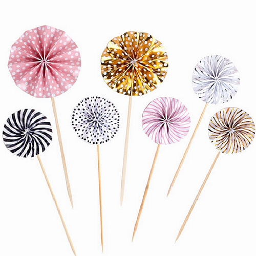 4Pcs/lot Mini Paper Fan Cake Topper Cupcake