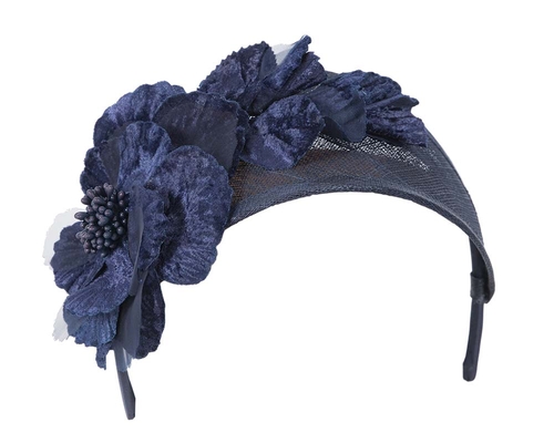 Wide navy flower headband fascinator