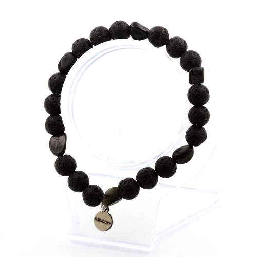 Hypersthene from Egypt + Lava Bracelet 8 mm Bead