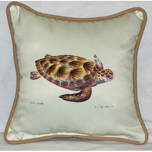Betsy Drake SN044 Green Sea Turtle Small Outdoor-Indoor Pillow 12&quot
