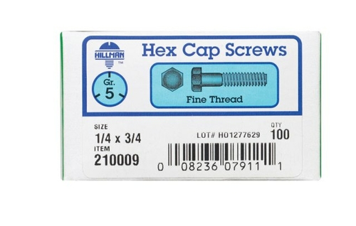 Hillman 210009 0.25 x 0.75 in. USS Grade 5 Hex Cap Screws Bolt