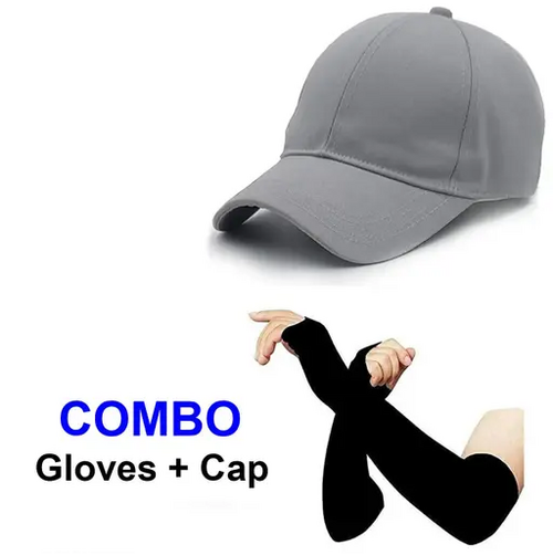 Caps & gloves combo |plain grey cap|arm sleeves with cap|cotton black