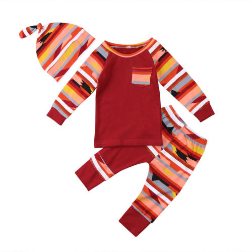 Toddler Kids Baby Boys Red Long Sleeve Striped T