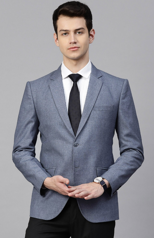 Men's Solid Slim Fit Single-Breasted Formal Blazer (Color Blue) (Size