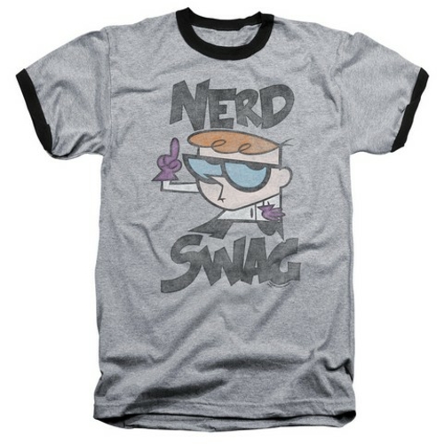 Trevco Dexters Laboratory-Nerd Swag - Adult Ringer Tee - Heather & Bla