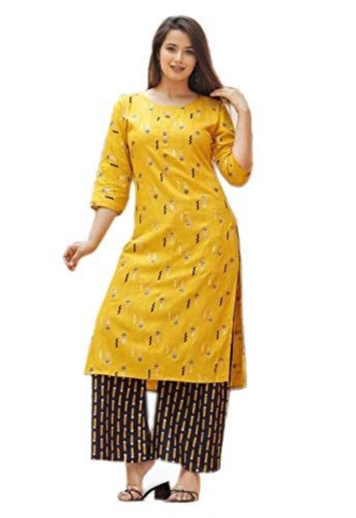 Women's Yellow Rayon Printed Kurta Size M