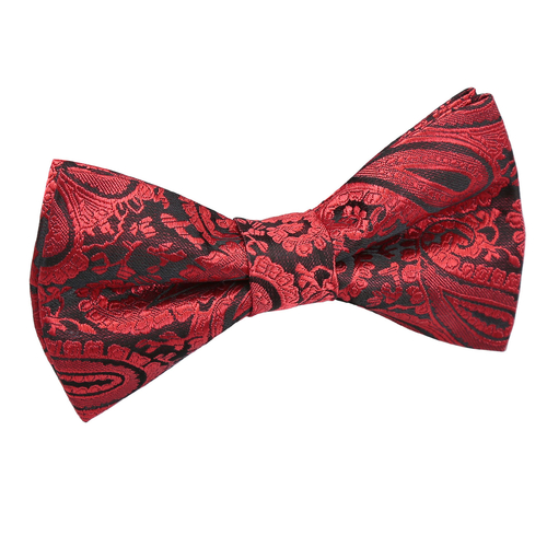 Paisley Pre-Tied Bow Tie - Black & Red