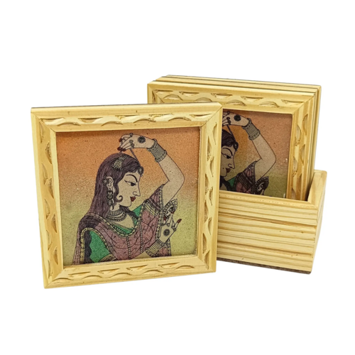 Premium Handcrafted Wooden Gemstone Painting Standing Tea Coaster Set