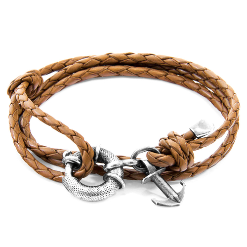 Light Brown Clyde Silver & Braided Leather Bracelet