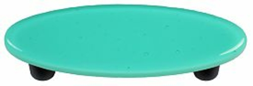 Hot Knobs HK1026-POB Light Aqua Blue Oval Glass Cabinet Pull - Black P