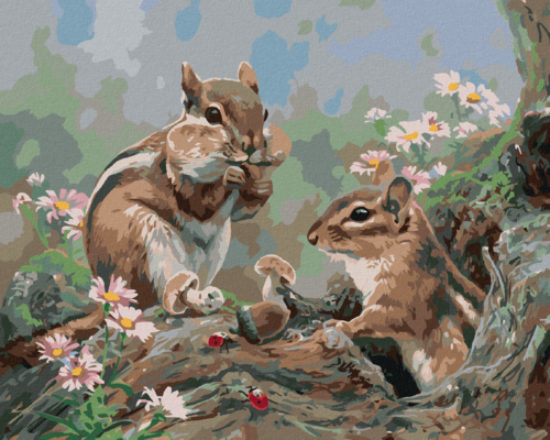 Paint by Numbers - CHIPMUNK WITH ACORNS BY THE BURROW AND LADYBUGS