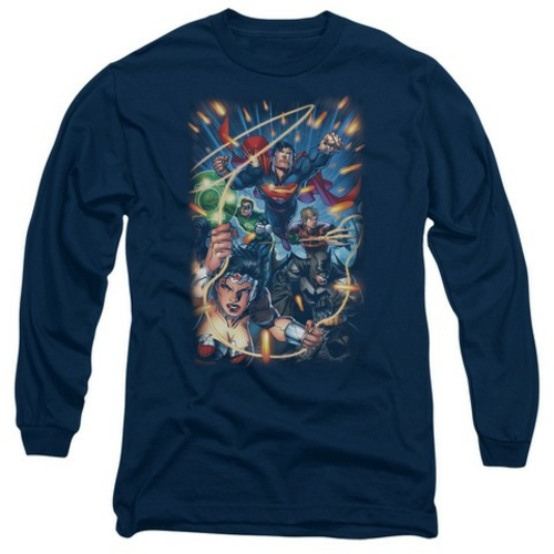 Trevco Jla-Under Attack Long Sleeve Adult 18-1 Tee- Navy - 2X