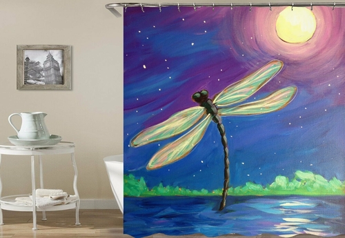 Dragonfly Moon Light Painting Shower Curtain