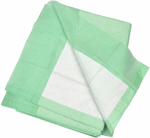 Disposable Underpads 23" x 36". Pack of 120 Green Poly Backing