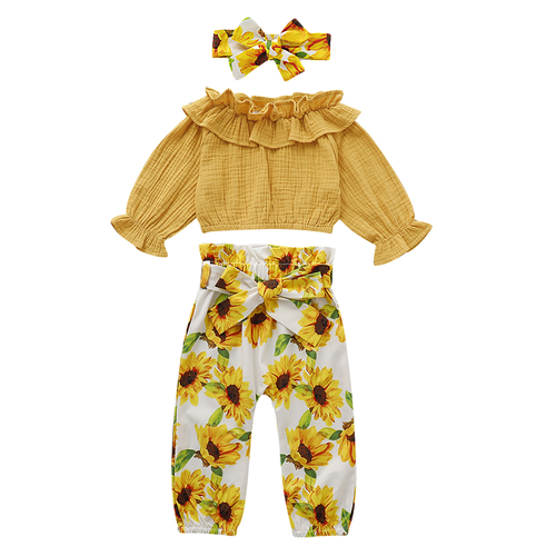 Toddler Baby Girl Ruffle Tops Sunflower Pants