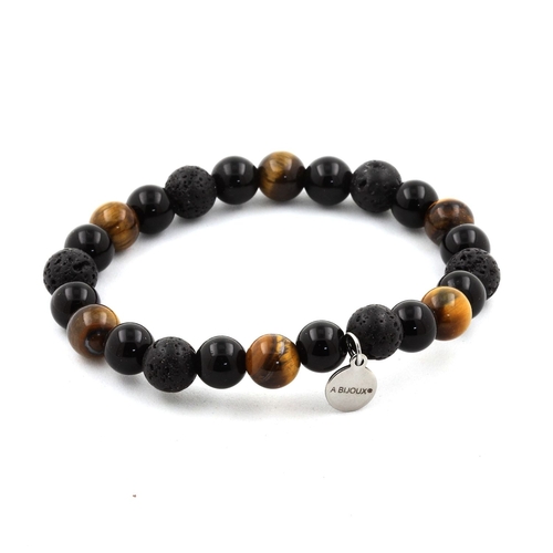 Tiger's Eye + Lava + Black Agate Bracelet 8 mm Beads.