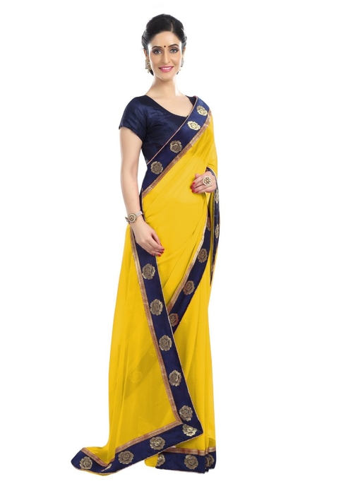 Generic Women's Chiffon Saree (Yellow, 5-6 Mtrs)