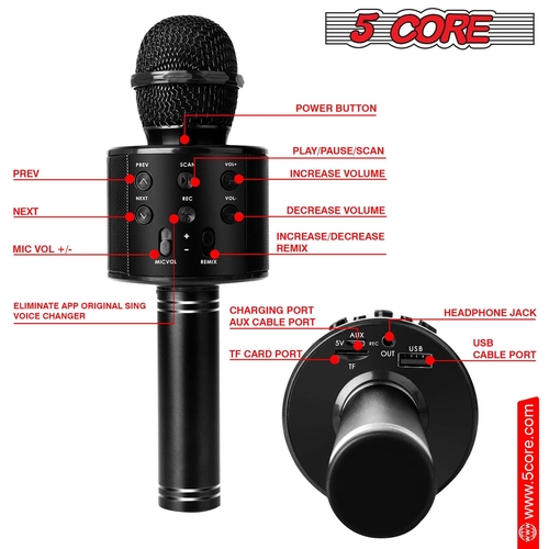 5Core Wireless Karaoke Microphone Bluetooth Mic Portable Handheld