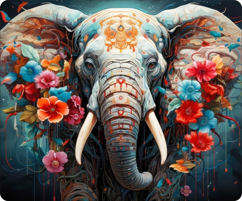 elephant With Flowers Colorful art Mouse Pad