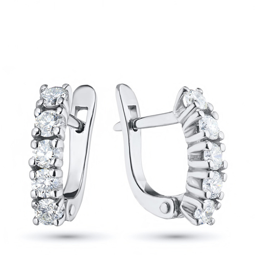 14K White Gold Earrings with 10 Round-Cut Lab-Created Diamonds 0.976