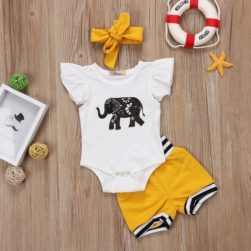 Babies Summer Elephant Printing Clothing Set