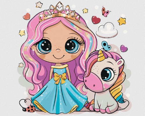 Paint by Numbers - PRINCESS AND A RAINBOW UNICORN