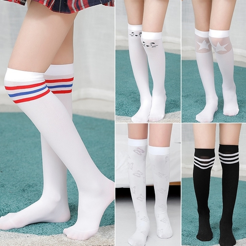 White School Girls Socks Velvet Knee High Long