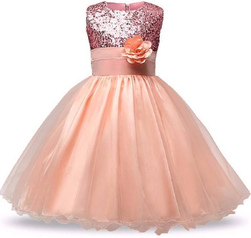 Girls Maxi/Full Length Party Dress (Orange, Sleeveless)