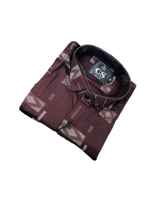 Men's Printed Full Sleeves Regular Fit Shirt  Maroon