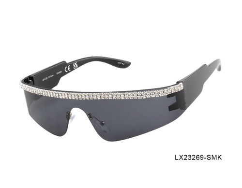 Black Shield with Rhinestones Woman Sunglasses-LX23269