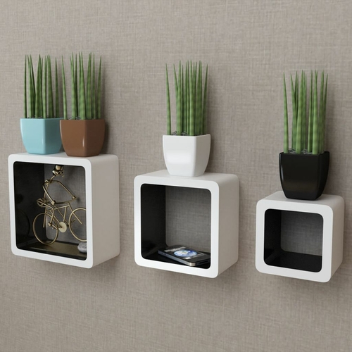 Wall Cube Shelves 6 pcs White and Black