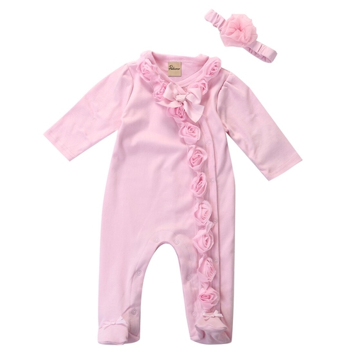 Pink Flowers0~7M Newborn Baby Girls Romper