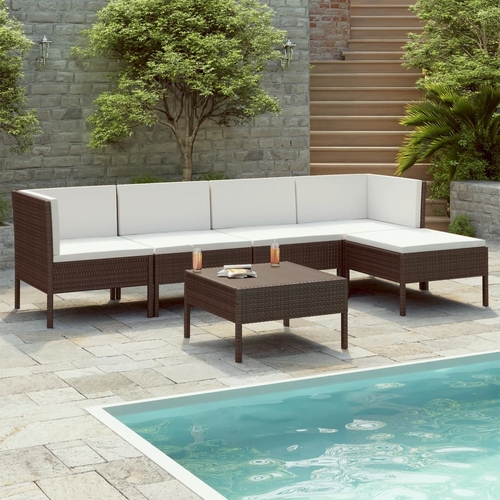 6 Piece Garden Lounge Set with Cushions Poly Rattan Brown