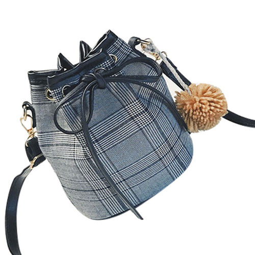 Women Messenger Bags Fashion Wool Plaid Bucket