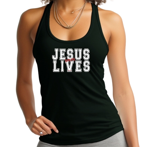 Womens Fitness Tank Top Graphic T-shirt Jesus Saves Lives White Red