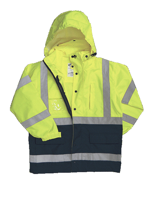 2W 736C-3 5XL 100 Percent Waterproof Class 3 Rain Parka - Lime & Blue-