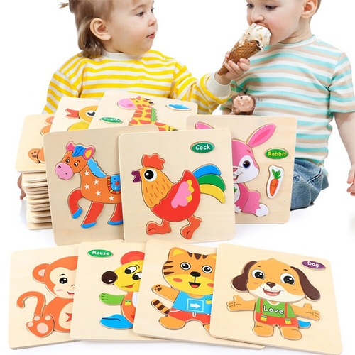 Wooden 3D Puzzle Jigsaw Toys For Children Cartoon