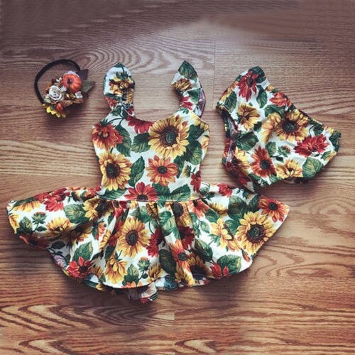 Newborn Kids Baby Girls Outfits Clothes Sunflower