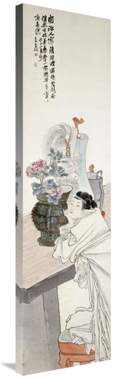 Global Gallery GCS-267605-44-142 44 in. A Lady Leaning on a Table Art 