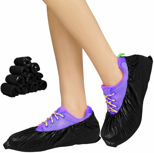Black Disposable Shoe Covers for Indoors, Outdoors 16” x 5.75”, Pack