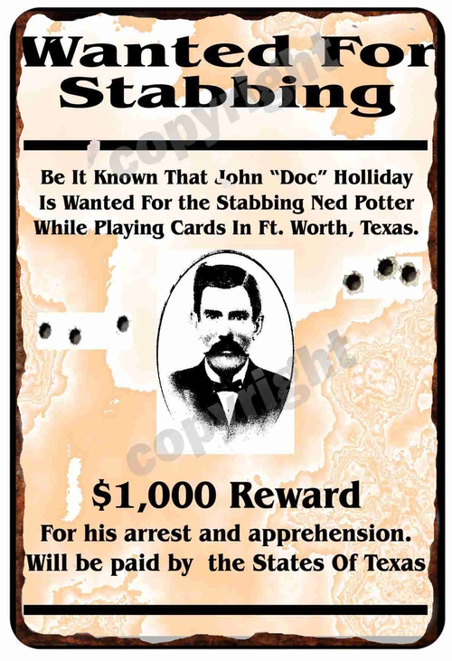 Dox Holliday Wanted Poster Murder 8 x 12 inch Metal Tin Sign