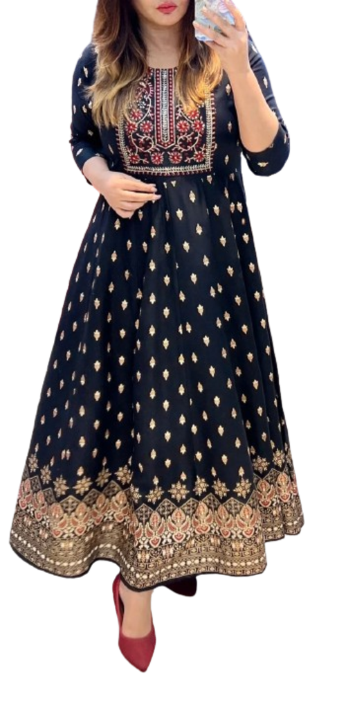 Women'sBeautiful embriodery Rayon ANARKALI Gown(ColorNavy