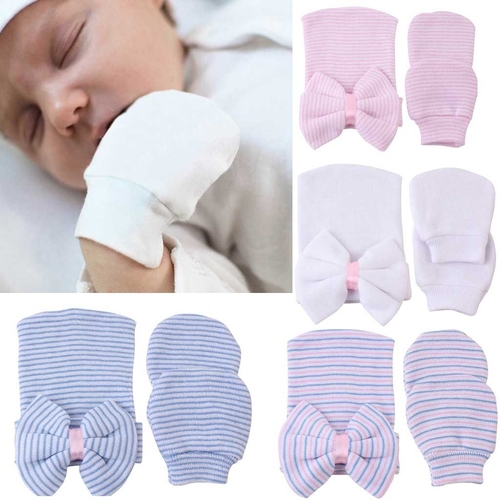 Newborn Baby Infant Bowknot Stripe Hat Knitted