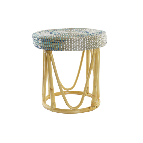 Footrest DKD Home Decor Natural Turquoise White Rattan Tropical